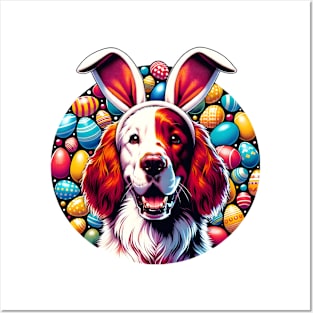 Irish Red and White Setter Enjoys Easter with Bunny Ears Posters and Art